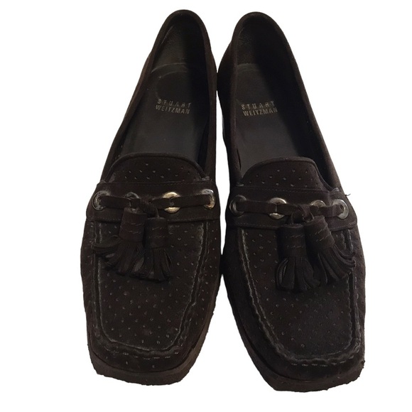 Stuart Weitzman Chocolate Brown Suede Platform Wedge Loafers Size 7 - Picture 3 of 10